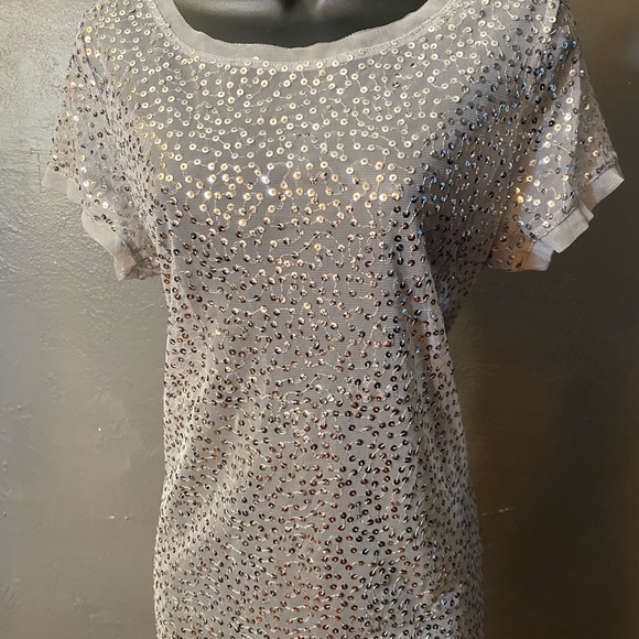 INC Semi sheer silver sequin short sleeve top - Picture 15 of 16